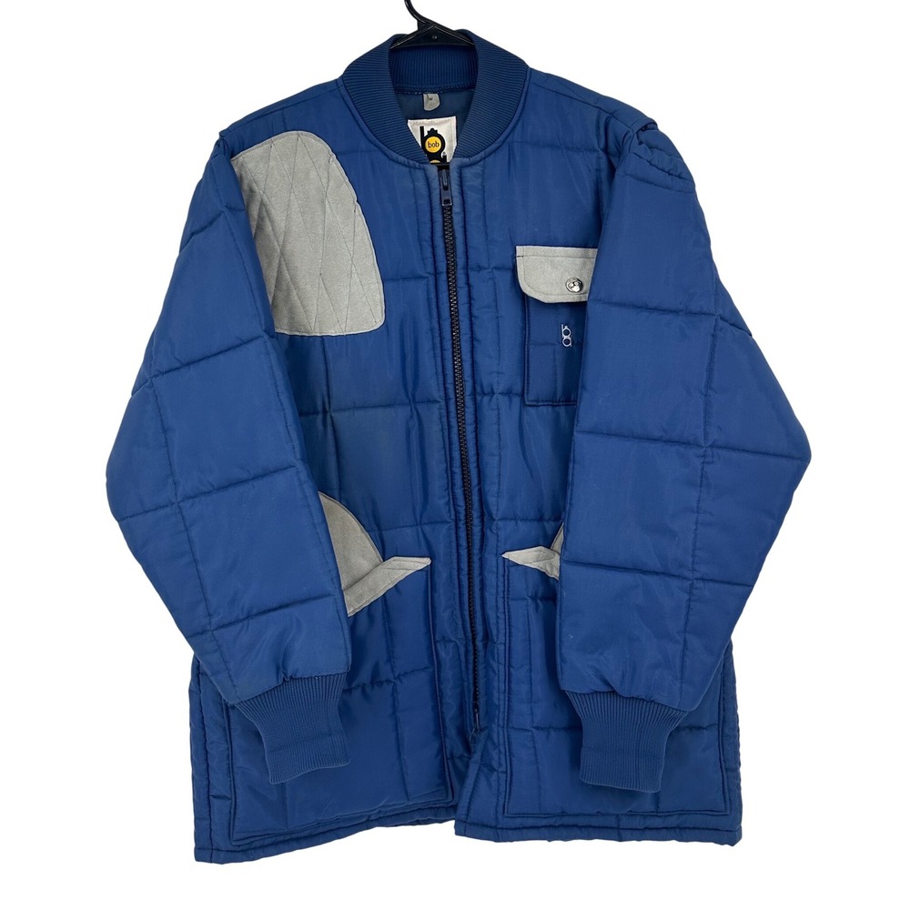 Bob Allen Mens VTG 80s Quilted Shooting Jacket‎ Blue Ultrasuede Trim Large USA